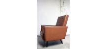 SOLDES -50% - Fauteuil vintage skaï marron années 50