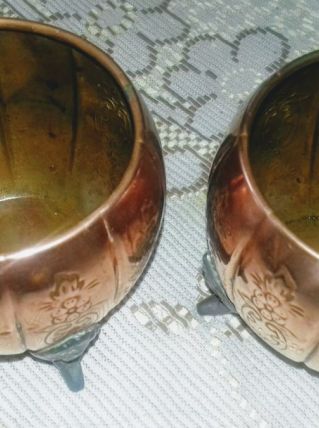 2 petits pots anciens en cuivre rouge