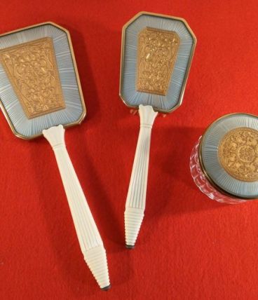 Set de toilette art déco brosse miroir et poudrier 