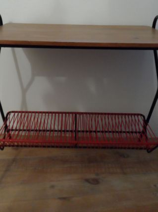 Petite table d'appoint fer/bois/scoubidou