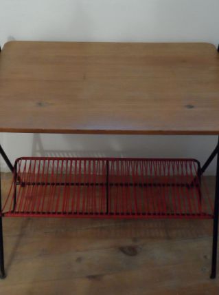 Petite table d'appoint fer/bois/scoubidou