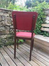 ENSEMBLE DE 6 CHAISES VINTAGE EN CHÊNE MASSIF ET SKAI ROUGE 