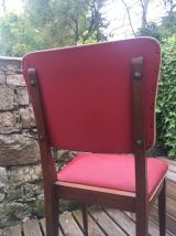 ENSEMBLE DE 6 CHAISES VINTAGE EN CHÊNE MASSIF ET SKAI ROUGE 