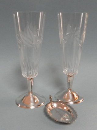 Flûtes à champagne argent 925 cristal taillé 