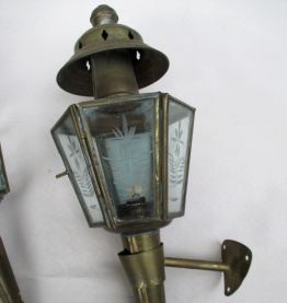 paire de lanternes de cocher fiacre verre gravé