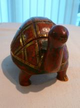 tortue bois peint et laiton inde vintage 
