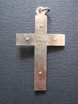 Ancienne croix en Métal + Nacro couleur BLEU  avec chaine 