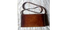 SAC-POCHETTE CUIR CAMEL VINTAGE 70S