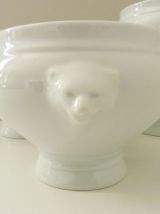 4 bols en porcelaine anses tête de lions, soupe à l'oignon