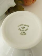 4 bols en porcelaine anses tête de lions, soupe à l'oignon