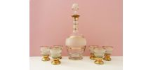Magnifique service à liqueurs en verre granité blanc 