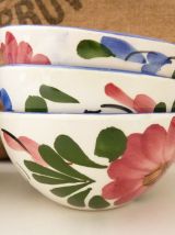 Lot de 6 bols en céramique à motifs floraux bleu et rouge