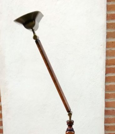 Lampe halogène articulée vintage bois et laiton 