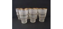 6 verres anciens en verre granité et liseré doré