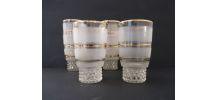 6 verres anciens en verre granité et liseré doré