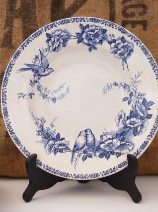 4 assiettes creuses St Amand modèle Mesanges bleu