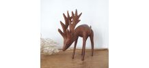 Statuette vintage Cerf en bois sculpté