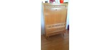 Secrétaire rotin vintage scandinave pieds compas 