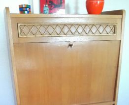 Secrétaire rotin vintage scandinave pieds compas 