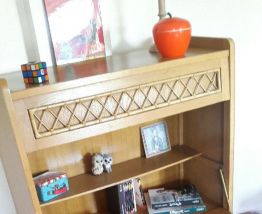 Secrétaire rotin vintage scandinave pieds compas 