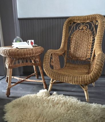 Table osier rotin vintage