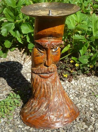 bougeoir ancien artisanal en bois