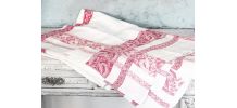 Nappe ancienne coton damassé motif floral  sur le pourtour