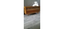 Coffre banc osier rotin vintage scandinave pieds compas 