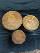 Trio de boîtes  vintage en rotin