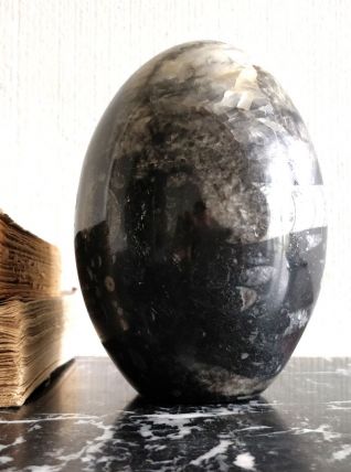 Ancien œuf en marbre noir poli
