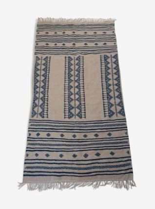 Tapis kilim beige et bleu fait main en pure laine 