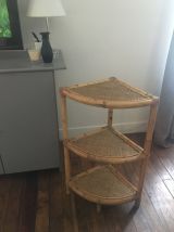 Étagère  d’angle vintage bambou et cannage