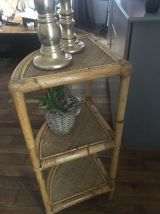 Étagère  d’angle vintage bambou et cannage