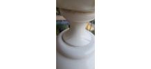 grande lampe pied bois tourné blanc avec abat-jour marron 