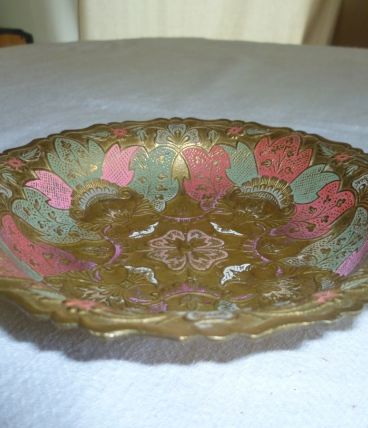 Coupelle laiton ciselée polychrome Inde
