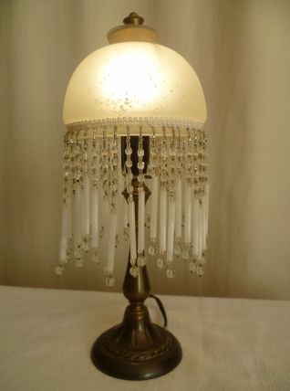 Lampe à poser champignon à pampilles, vintage