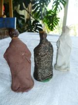 3 santons XIX ème, cire, papier mâché, carton