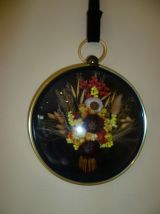Cadre fleurs séchées, verre bombé, vintage
