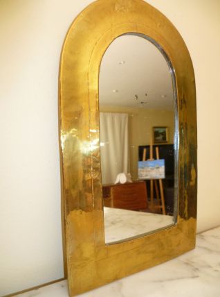 Charmant petit miroir laiton artisanal Inde vintage