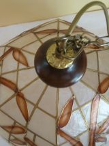 Grande suspension nacre laiton et bois vintage