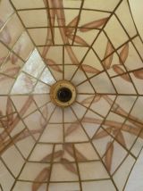 Grande suspension nacre laiton et bois vintage