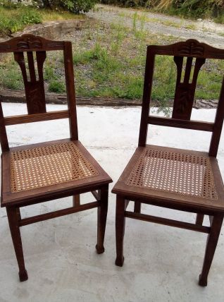 2 chaises bois et cannage