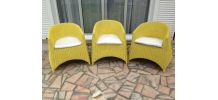 vends 3 fauteuils en rotin /osier de couleur jaune avec cous