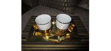 rare service à café Art Deco,laiton et porcelaine