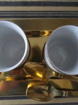 rare service à café Art Deco,laiton et porcelaine