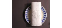 2 Serviettes de Table Brodées Monogramme R.P Français