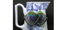 Boucles d'Oreilles Rétro Plumes de Paon Véritables 1980