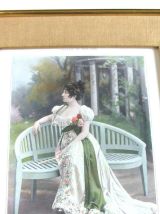 Cadre Ancien avec Gravure Photo Re-colorée Début du 20ème