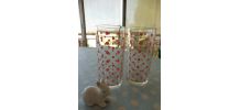 2 verres orangeade/eau vintage années 80 pois roses