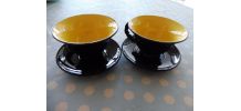 Ensemble de 2 tasses et 2 soucoupes noires /jaunes